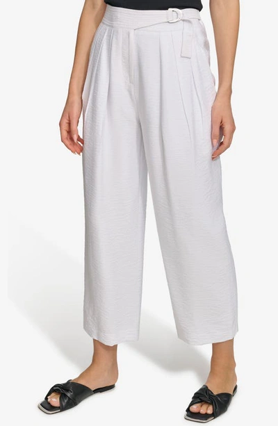 Dkny Trapunto Stitch Belted Ankle Trousers In White