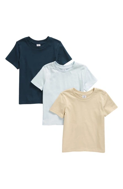 Nordstrom Babies' 3-pack Assorted Cotton Crewneck T-shirts In Blue- Beige Pack