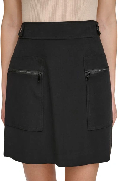 Dkny Frosted Twill Cargo Miniskirt In Black