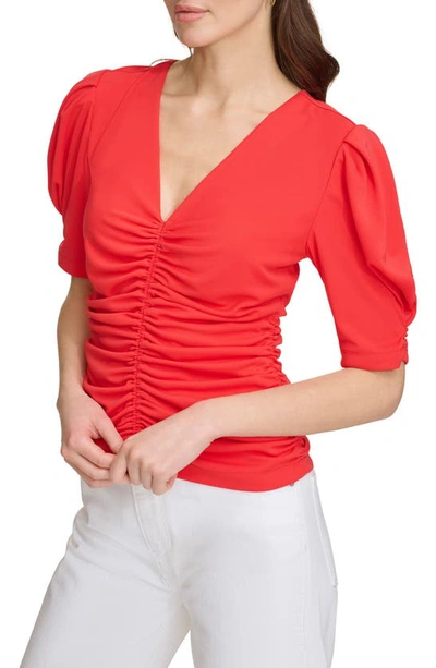Dkny Ruched Puff Shoulder Top In Flame