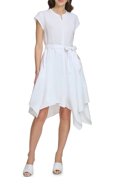 Dkny Handkerchief Hem Linen Shirtdress In White