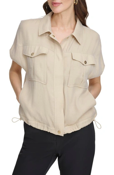 Dkny Side Toggle Short Sleeve Button-up Shirt In Sandalwood