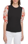 Dkny Women's Printed Chiffon-sleeve Top In Black,ivory,orange Blossom Multi