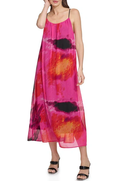 Dkny Women's Printed Sleeveless Chiffon Dress In Shocking Pink Multi