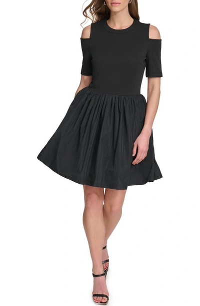 Dkny Women's Cold-shoulder Mixed-media Dress In Black