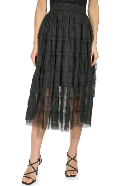 Dkny Women's Tiered Tulle Midi Skirt In Black