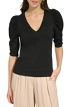 DKNY PUFF SLEEVE V-NECK SWEATER