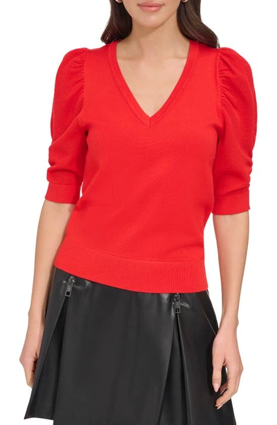 Dkny Women's Puff-sleeve V-neck Sweater In Flame