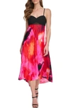 Dkny Women's Sweetheart-neck Satin Back Crepe Dress In Black,shocking Pink Multi