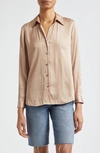 L'agence Nina Crinkle Satin Shirt In Cappuccino