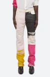 HELMUT LANG COLORBLOCK DISTRESSED SILK CHIFFON PANEL STRAIGHT LEG JEANS