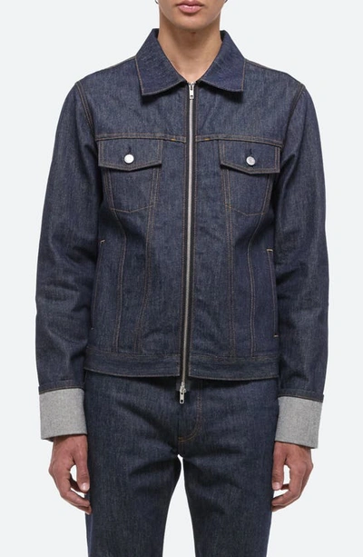 Helmut Lang Men's Cuffed Raw Denim Trucker Jacket In Raw Indigo
