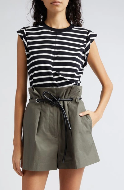 3.1 Phillip Lim Cotton Striped Rolled Sleeve Top In Black Multi Stripe