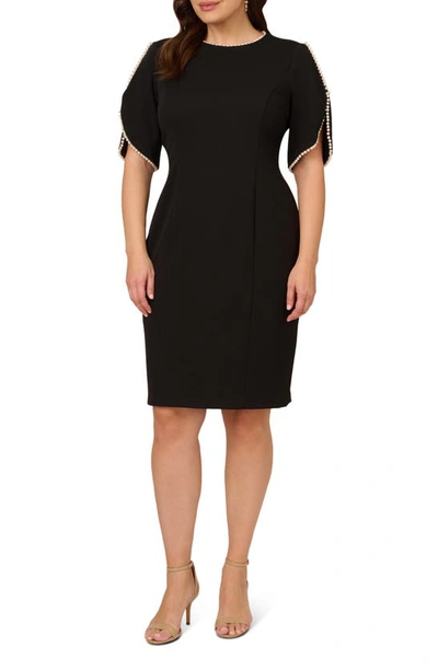Adrianna Papell Imitation Pearl Detail Crepe Sheath Dress In Black