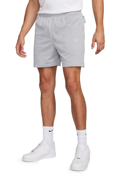 Nike Solo Swoosh Straight-leg Logo-embroidered Mesh Shorts In Gray