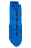 Comme Des Garçons Logo Crew Socks In Blue