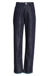 VICTORIA BECKHAM SHIMMER HIGH WAIST RAW HEM TAPERED JEANS