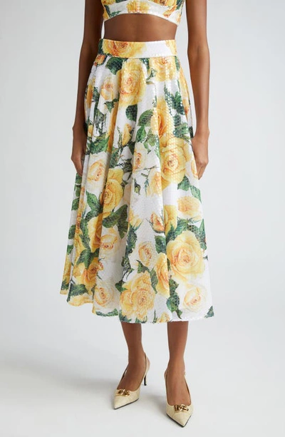 DOLCE & GABBANA DOLCE&GABBANA ROSE PRINT SEQUIN A-LINE SKIRT