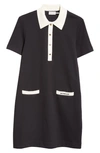 Moncler Two-tone Mini Shirtdress In Dark Navy Blue