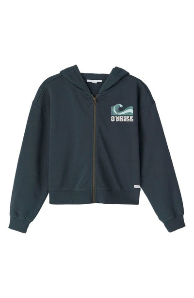 O'neill Kids' Darcie Cotton Graphic Zip-up Hoodie In Slate