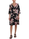 SIGNATURE BY ROBBIE BEE WOMENS FLORAL FOIL SHORT FIT & FLARE DRESS