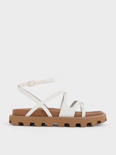 Charles & Keith Crossover Ankle-strap Sandals In White