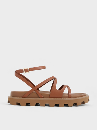 Charles & Keith Crossover Ankle-strap Sandals In Cognac
