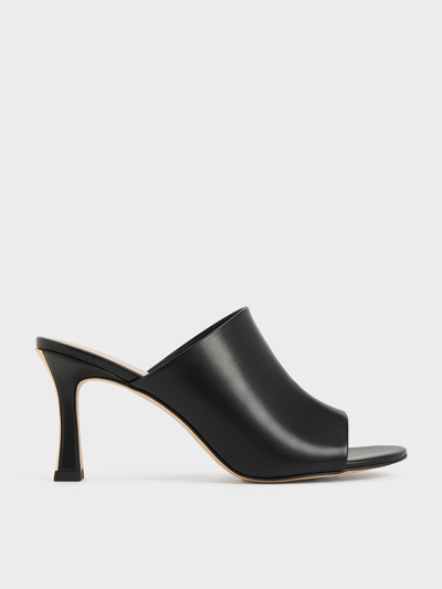Charles & Keith Round-toe Heeled Mules In Black