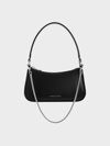 Charles & Keith Curved Shoulder Bag In Noir