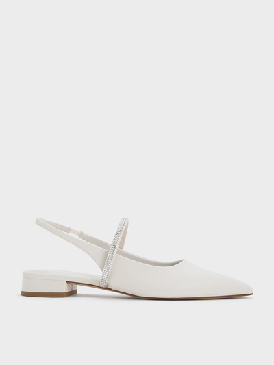 Charles & Keith Crystal-strap Pointed-toe Slingback Flats In White