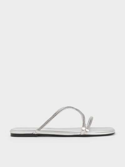 Charles & Keith Metallic Braided Strappy Sandals In Silver
