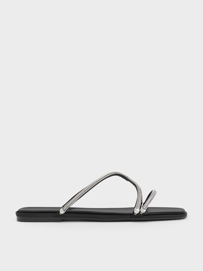Charles & Keith Satin Braided Strappy Sandals In Black Textured
