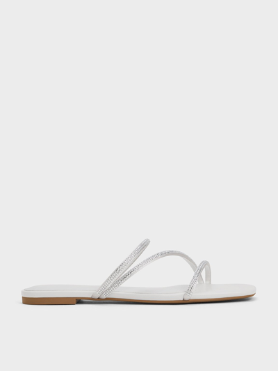 Charles & Keith Satin Crystal-embellished Strappy Sandals In White
