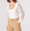APRICOT CHIFFON SLEEVE SQUARE NECK SWEATER IN WHITE