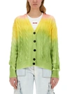 Msgm Cable Knit Gradient Cardigan In Green
