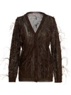 Valentino 'feather V-neck Sheer Cardigan With Ribbed Cuffs'
