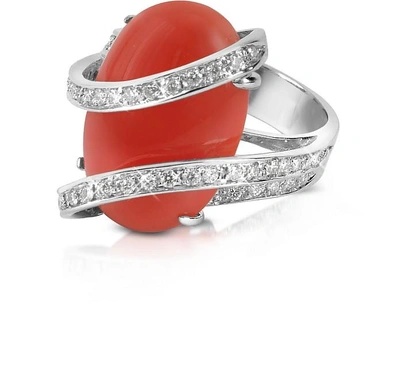 Gucci Rings Red Coral Diamond Channel 18k Gold Ring