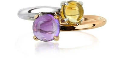 Gucci Designer Rings Amethyst And Citrine Quartz 18k Rose & White Gold In Violet