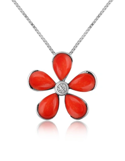 Gucci Necklaces Diamond Gemstone Flower 18k Gold Pendant Necklace In Corail Rouge