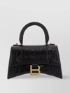 Balenciaga Hourglass Crocodile Effect Top-handle Bag In Black
