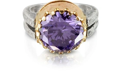 Gucci Designer Rings Purple Amethyst Cubic Zirconia Sterling Silver & Rose Gold Reversible Ring In Violet