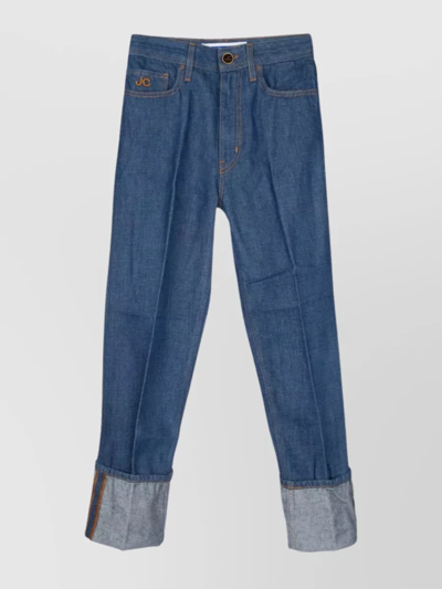 Jacob Cohen Hemmed Cuffs Stitched Trousers In Blue