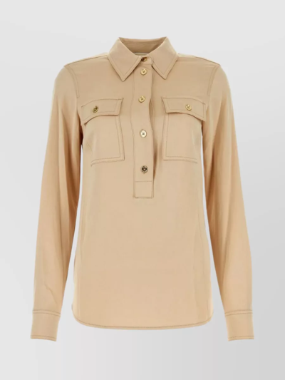 Michael Kors Blouse With Rear Yoke And Buttoned Angle Cuffs In Beige