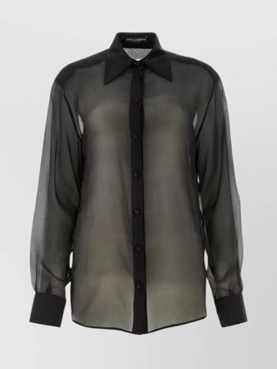 DOLCE & GABBANA SHEER SILK SHIRT WITH BUTTONED ANGLE-CUT CUFFS