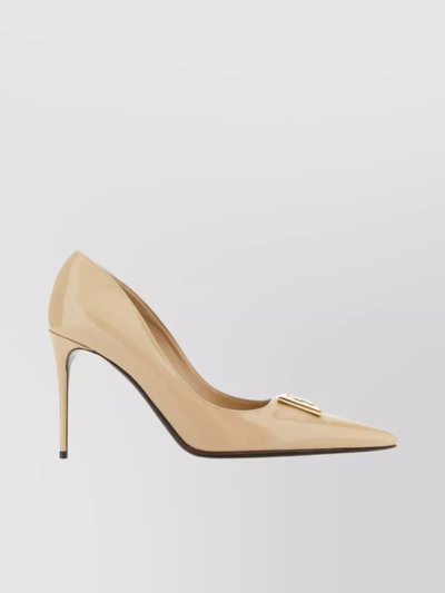 Dolce & Gabbana 95mm Logo-plaque Leather Pumps In Cream