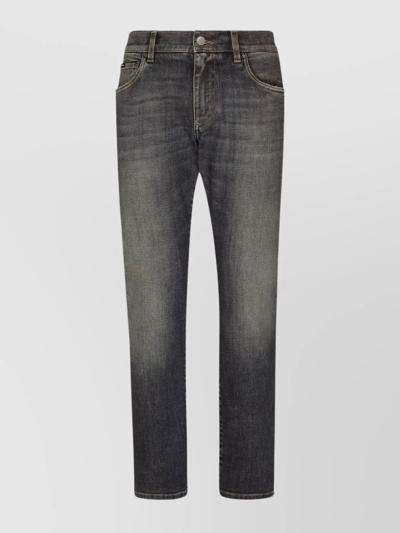 Dolce & Gabbana Faded Slim-fit Denim With Five Pockets In Black