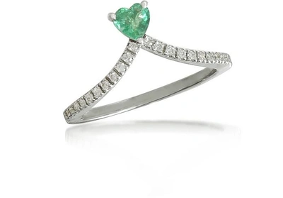 Gucci Rings Emerald Heart V-shaped Diamonds Band Ring In Vert