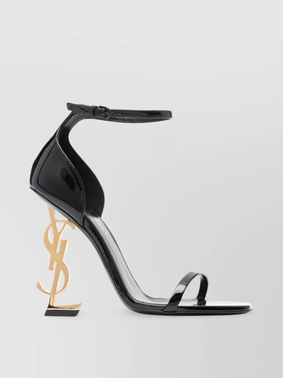 Saint Laurent Opyum Sandals In Patent Leather With Golden Heel In Black