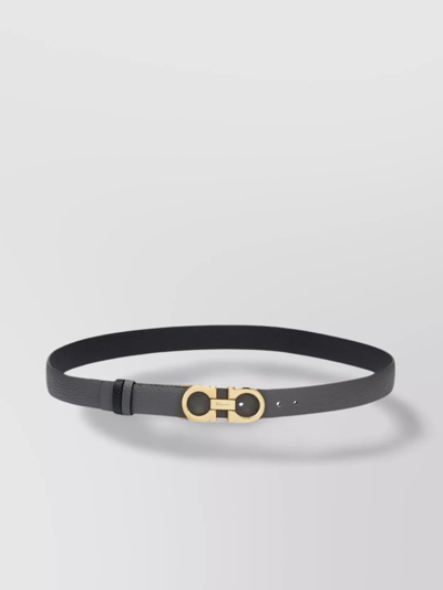 Ferragamo Adjustable Reversible Calf Leather Belt In Black