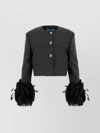 Prada Mat Feather-cuff Cropped Jacket With Crystal Buttons In Black